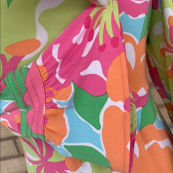 Lilly Pulitzer Retro Pink Blue Multi Color Floral V-neck Bell Sleeve Dress - Picture 6 of 11